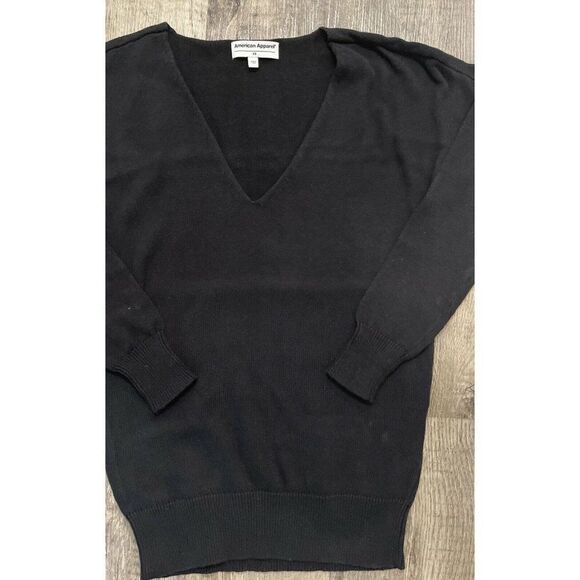 American Apparel Basic Knit V Sweater Size XS Black 100% Cotton New - Picture 3 of 9